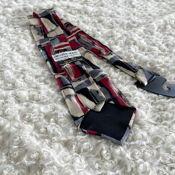 Emilio Romano Men’s Silk Tie Abstract Print Gold Pink Blue Handmade in Italy - Picture 6 of 7